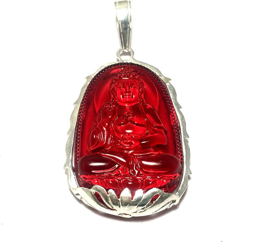 Mặt dây nam bản mệnh ngài ADIDA màu đỏ bọc đài sen bạc ta cao cấp cho người tuổi Tuất - Tuổi Hợi Bạc QTJ - MBM20