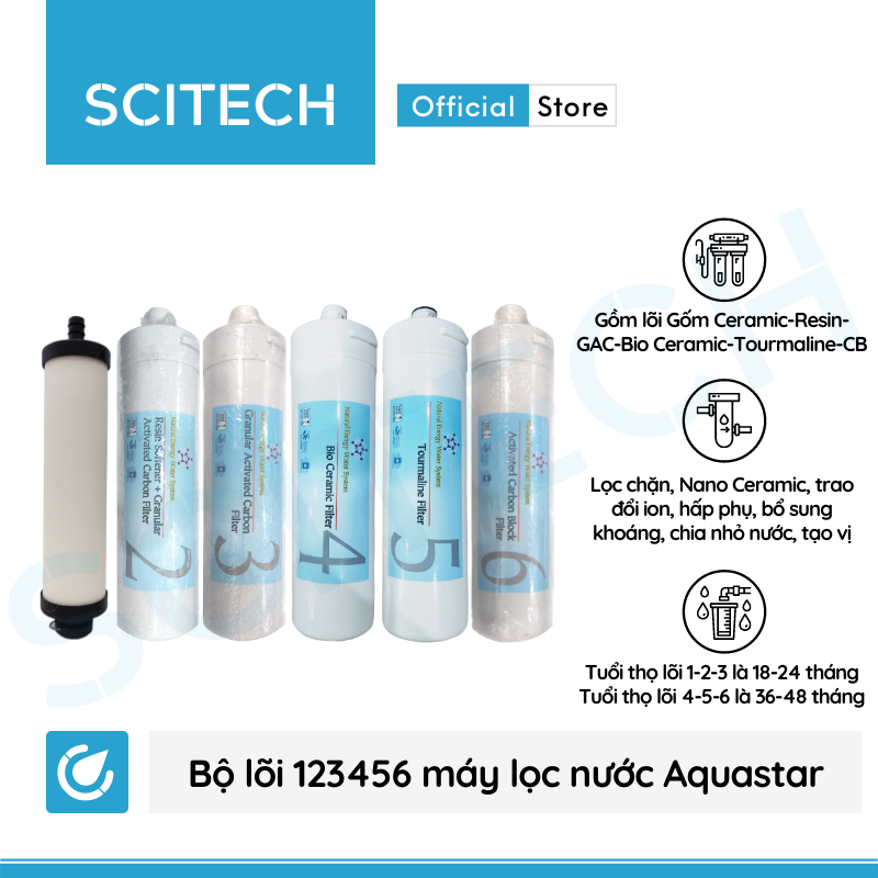 Bộ lõi máy lọc nước Natural Energy Water System by Scitech - Dùng cho máy lọc nước Nano Aquastar - Hàng chính hãng