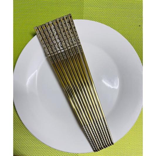 Sét 5 Đôi Đũa Cán Vuông Hoa Văn Inox Cao Cấp #304 Mạ Vàng HQ