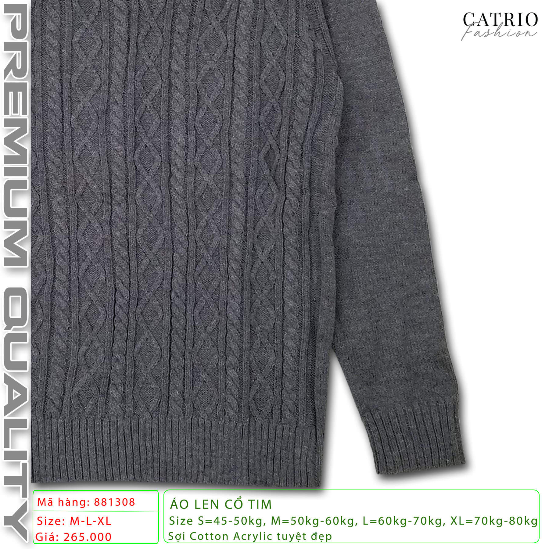 áo len nam cho bố CATRIO kẻ đẹp mã 881308 là áo len cho ông áo len cho người trung tuổi cao tuổi có cân nặng từ 50kg đến 80 kg, áo len nam có độ dày vừa phải, cổ tim để mặc ngoài áo sơ mi rất đẹp màu đen kẻ XÁM