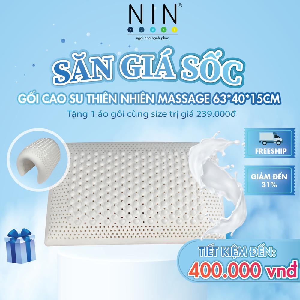 Gối NIN House Massage cao su thiên nhiên nguyên khối hỗ trợ lưu thông tuần hoàn máu kích thước 63x40x15cm