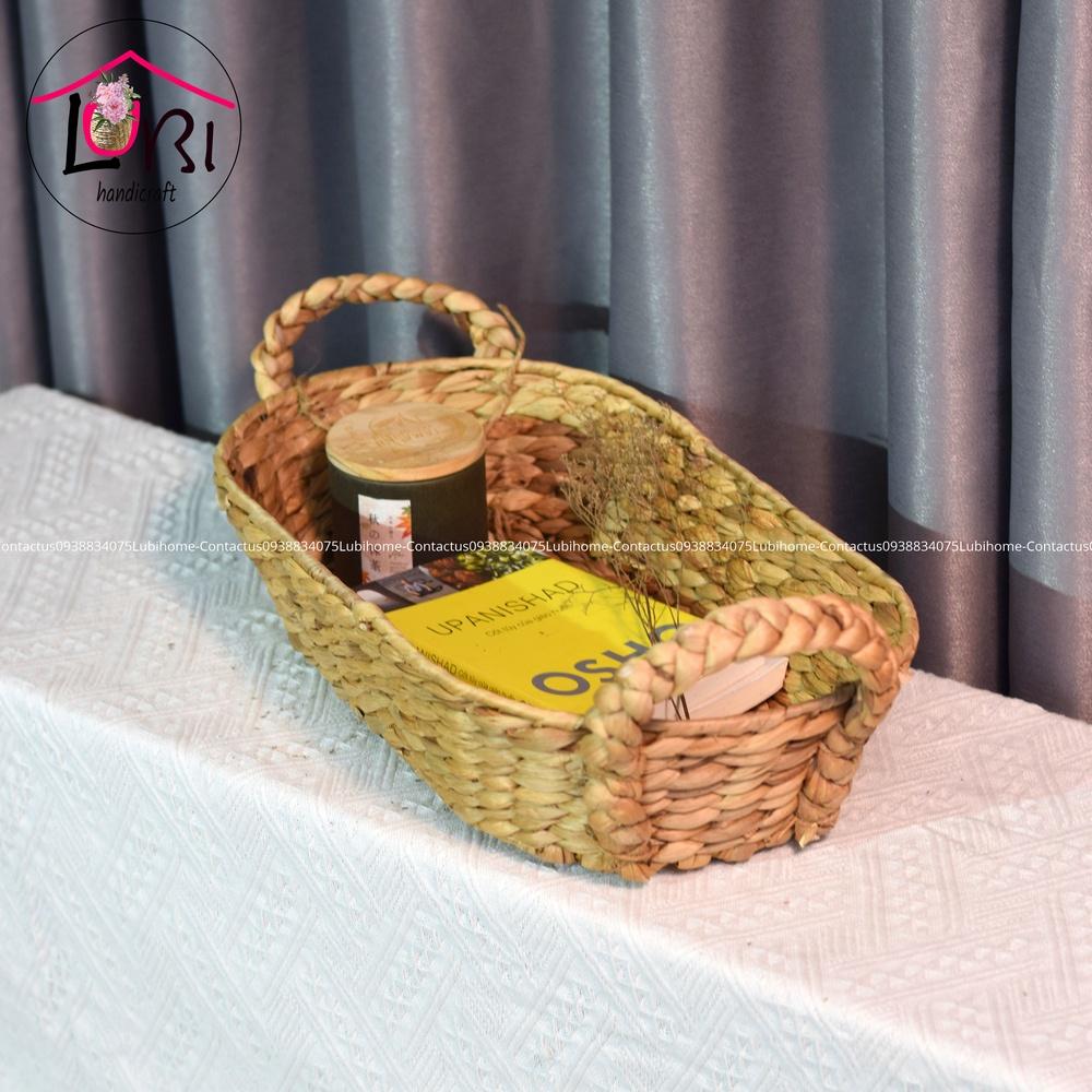Lubihandicraft  - Khay đựng đồ đan lục bình oval quai cầm bím - xinh xắn