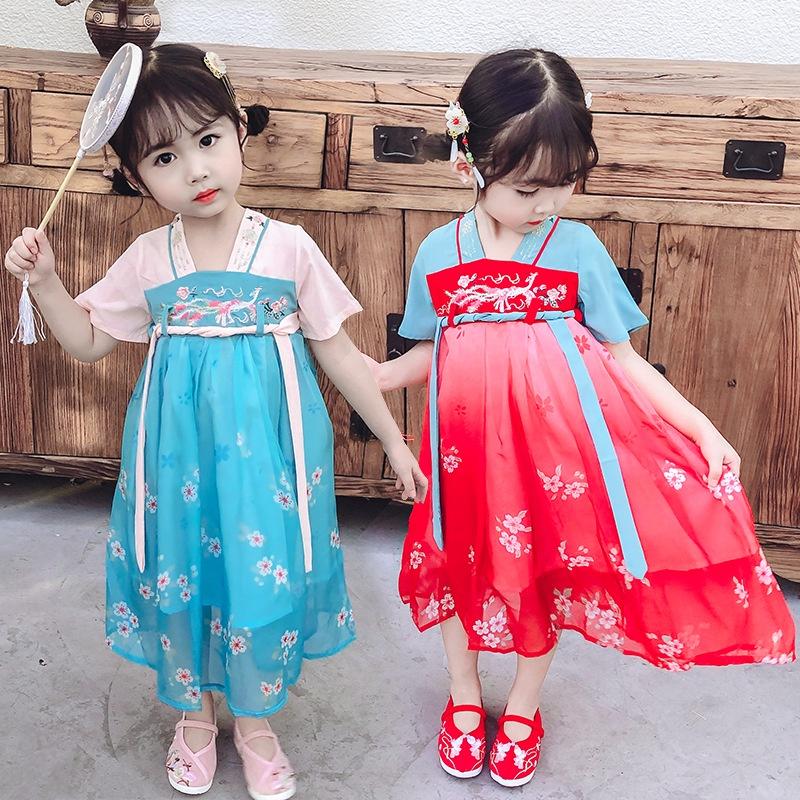 Đầm công chúa sườn xám cổ trang thêu hoa cho bé gái diện tết trung thu đẹp size 15-35kg hàng Quảng Châu