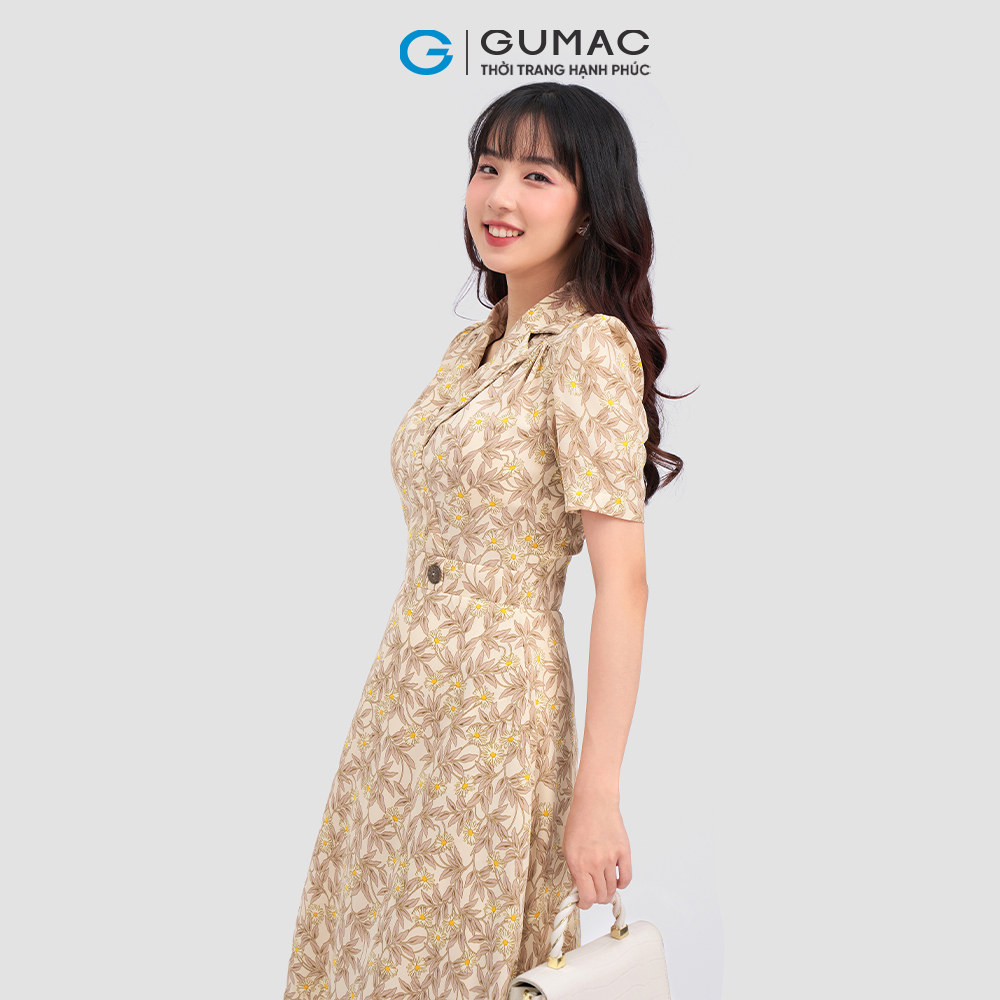 Đầm hoa cổ danton thời trang GUMAC LD1115