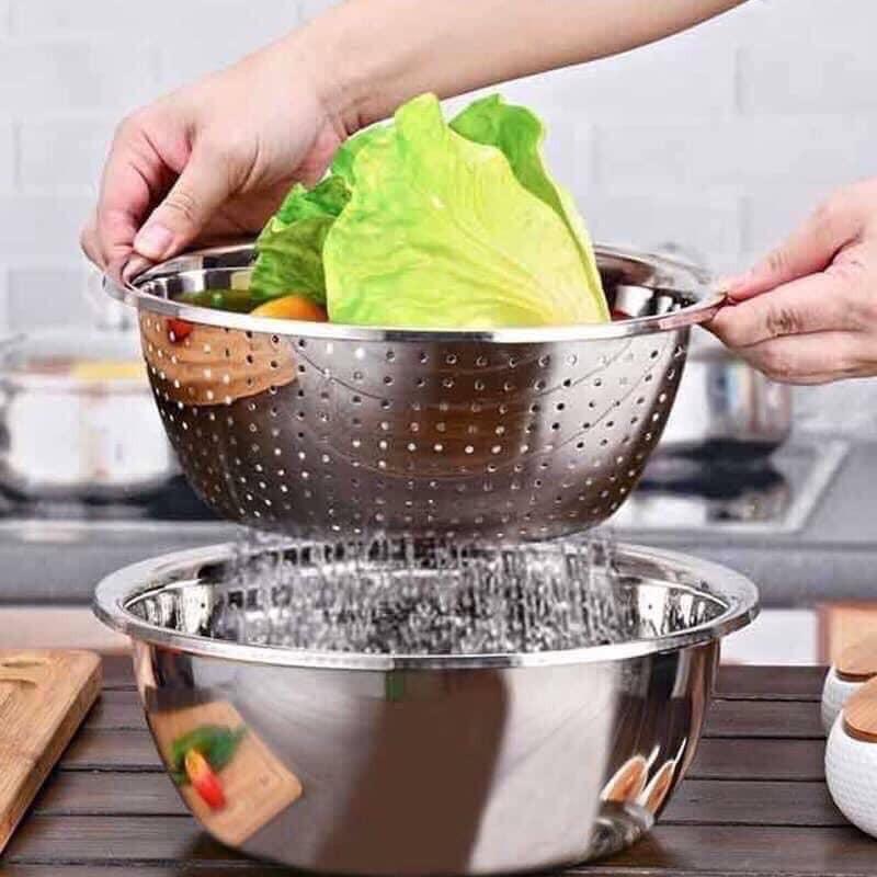 ️ Gia Dung ️ Rổ Chậu Inox 5 Món Tiện Dụng Cho Gia Đình