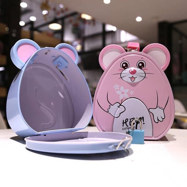 Hộp tiết kiệm hình chuột có khoá sắt cao cấp