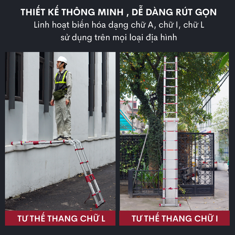 Thang nhôm rút chữ A gấp gọn 4,4M - 5M chính hãng FUJIHOME, thang rút đôi gia đình xếp gọn đa năng - Hàng chính hãng