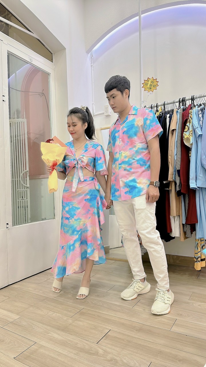 Set váy áo cặp đôi họa tiết đi biển đẹp