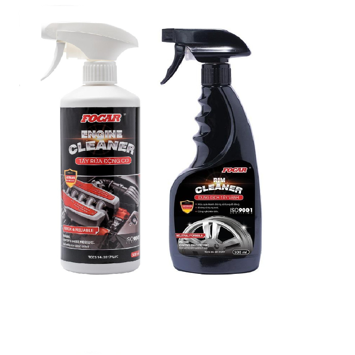 Bộ đôi sản phẩm chăm sóc ngoại thất ô tô (Tẩy rửa vệ sinh động cơ ô tô Focar Engine Cleaner + Tẩy vảnh mâm Lazang Focar Rim Cleaner) 500ml