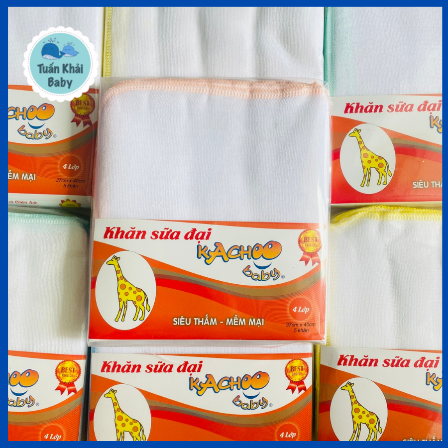 Khăn sữa sơ sinh 4 Lớp Sợi Mềm Kachoo Baby- Loại lớn- 1 Túi 5 cái khăn xô 4 lớp kích thước 37x40cm