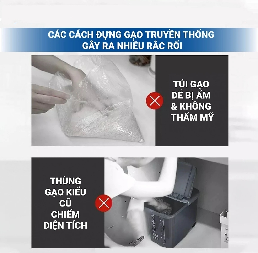 Thùng đựng gạo 10kg thông minh Xuất Nhật Care M6868 - thùng đựng ngũ cốc, chống côn trùng, ẩm mốc ( tặng vỉ dán tường to )