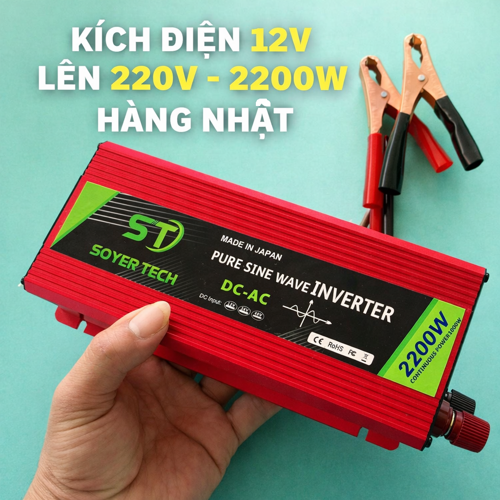 Kích Điện 12V Lên 220V 2200W – Hàng Nhật Cao Cấp, Sin Chuẩn Như Điện Nhà