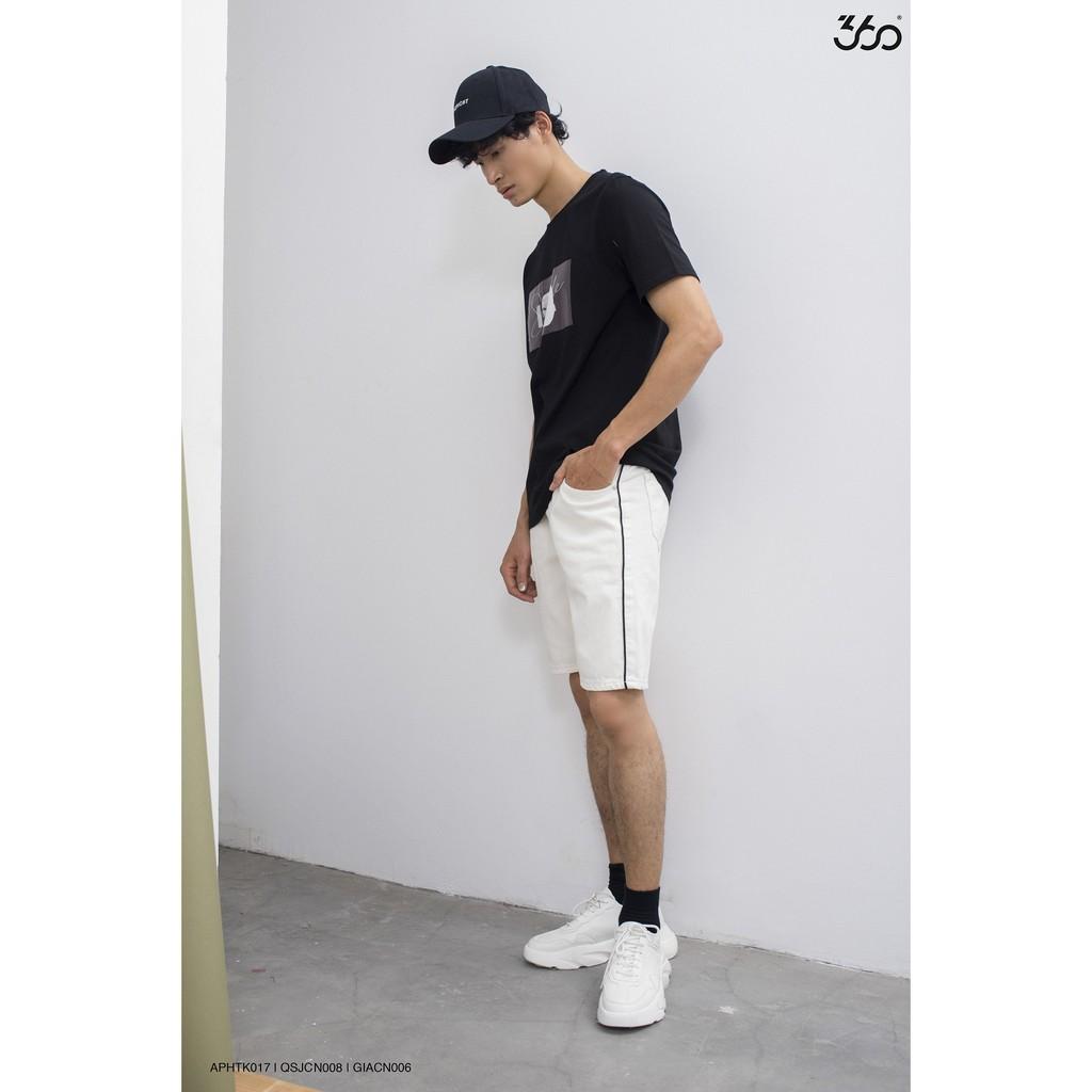 Sale Quần sooc nam 360 BOUTIQUE sọc kẻ sườn, màu trắng - QSJCN008