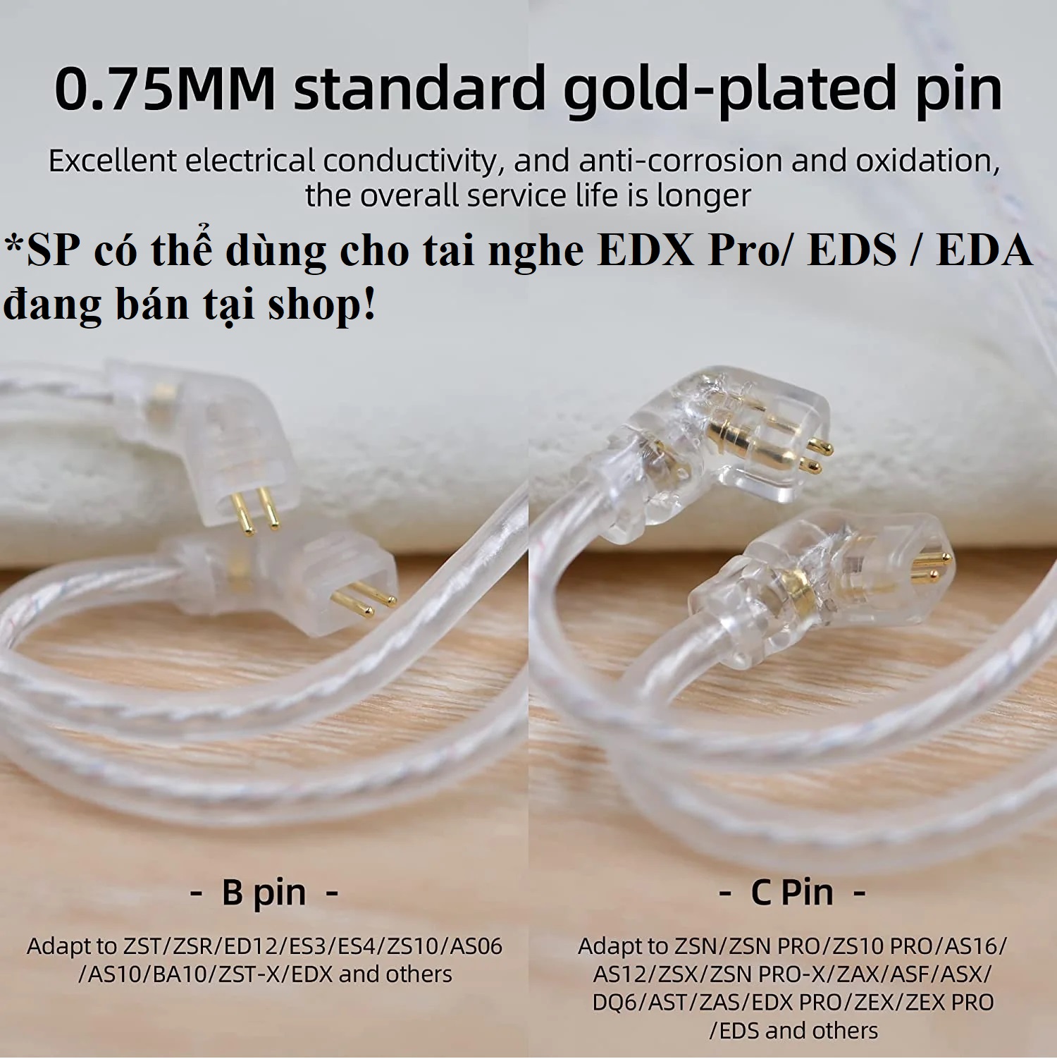 Dây tai nghe thay thế KZ chân 3.5mm  C Pin  hỗ trợ mic _ Hàng chính hãng