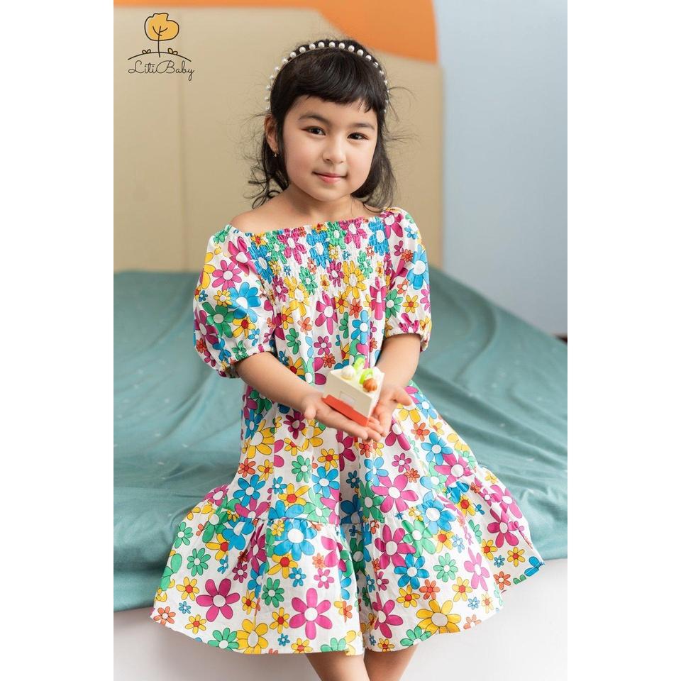 : Váy Ngắn Tay Thô Hoa Dúm Ngực VT2301 Thương Hiệu Litibaby Size 2-12, Dành Cho Bạn Từ 11kg-31kg