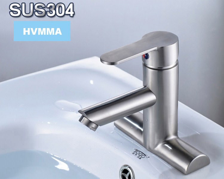 Vòi Lavabo nóng lạnh 2 chân tròn SUS304 + 2 dây cấp nước - ITALIA