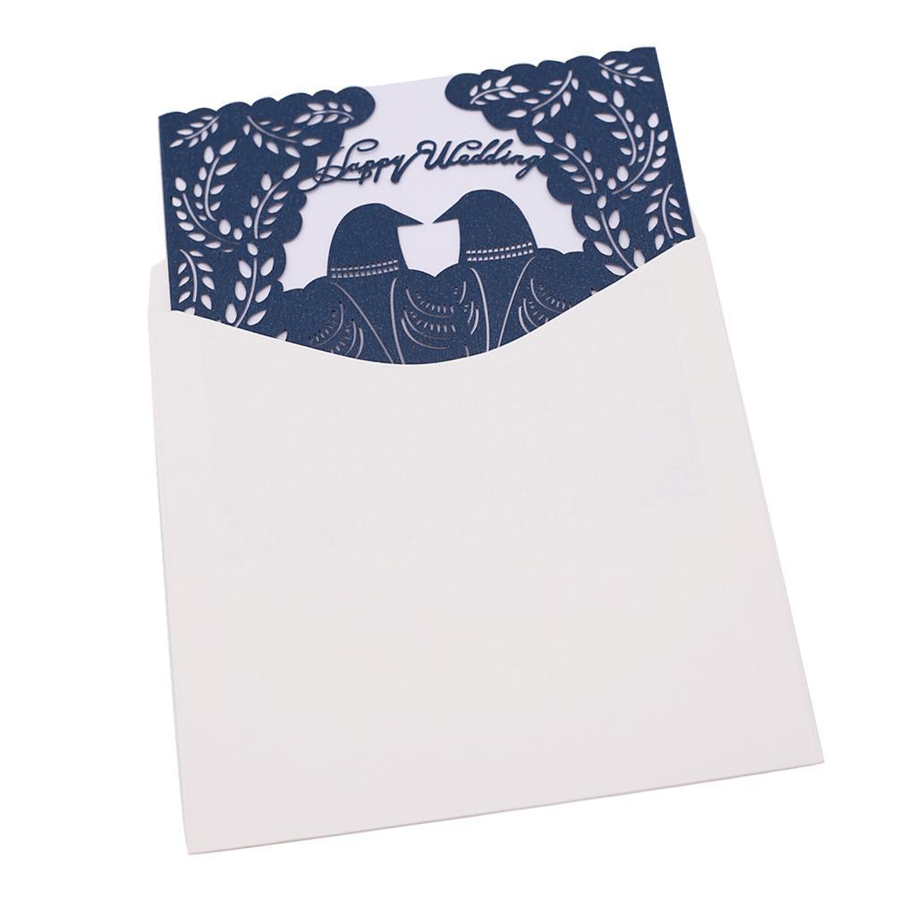 10 Sets Couple Birds Wedding Invitation Cards with Envelopes and Seals Blue
