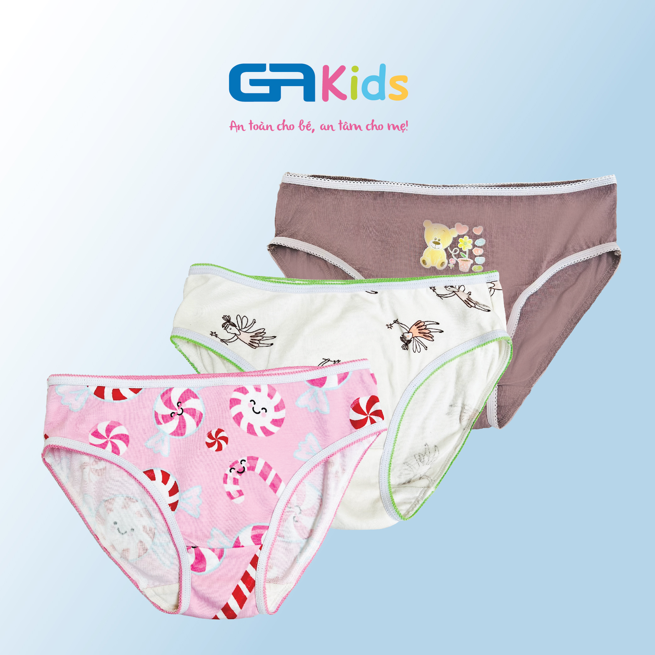 Set 3 Quần Lót Brief Cho Bé Gái GAKIDS - Cotton Cao Cấp, Sự dễ thương và thoải mái