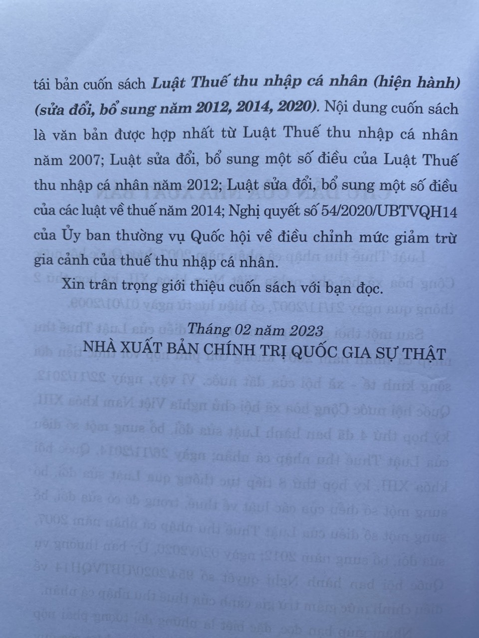 Sách- Luật Thuế Thu Nhập Cá Nhân ( Hiện Hành) ( Sửa đổi, bổ sung năm 2012,2014, 2020)