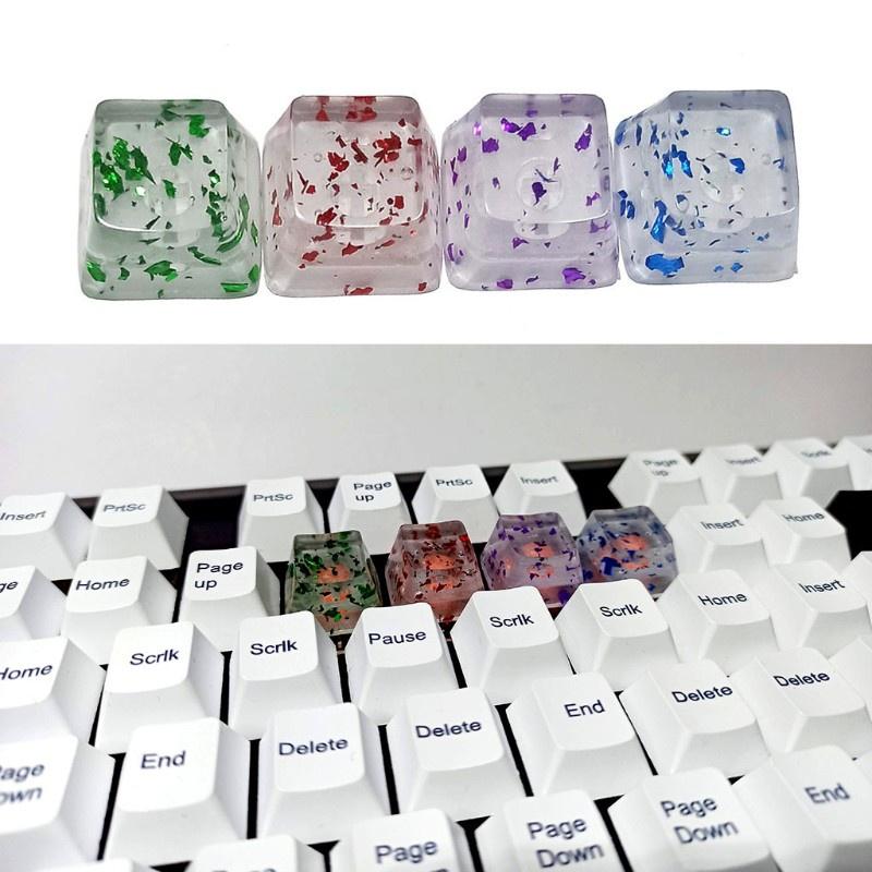 HSV Resin Keycaps Cherry Profile R4 Personality Translucent Sequins Keycap Replacement for Mechanical Keyboard 1PC