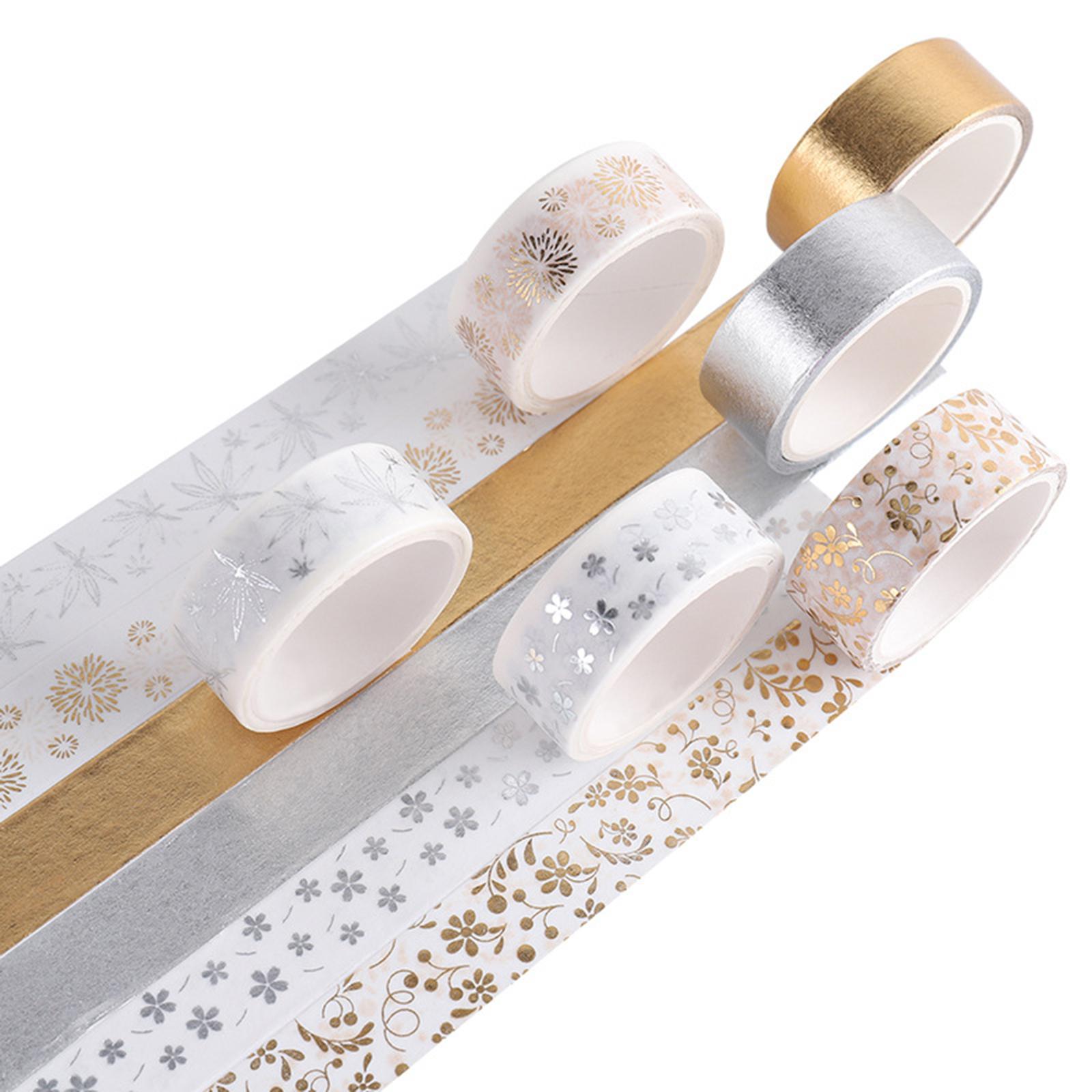6 Rolls Washi Tape Gold/Silver Foil 15mm Masking Tapes for Scrapbooking Planner Gift Wrapping