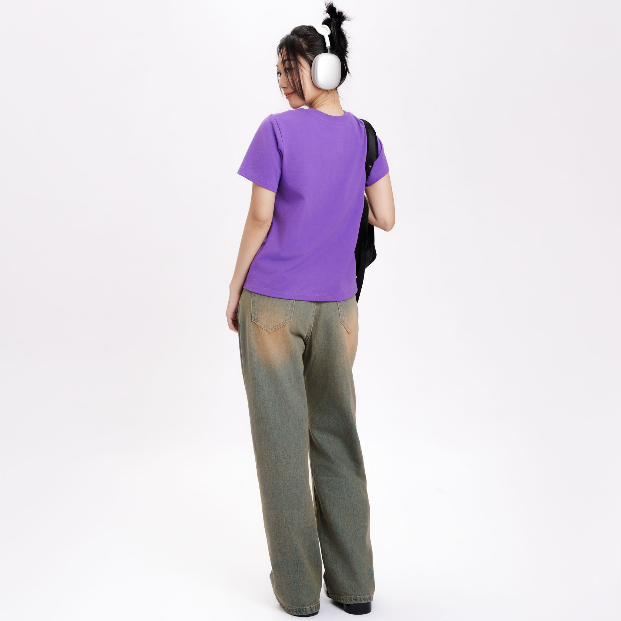DOTTIE - Quần Jeans Wash ống rộng - Xanh đậm wash vàng - Q0325