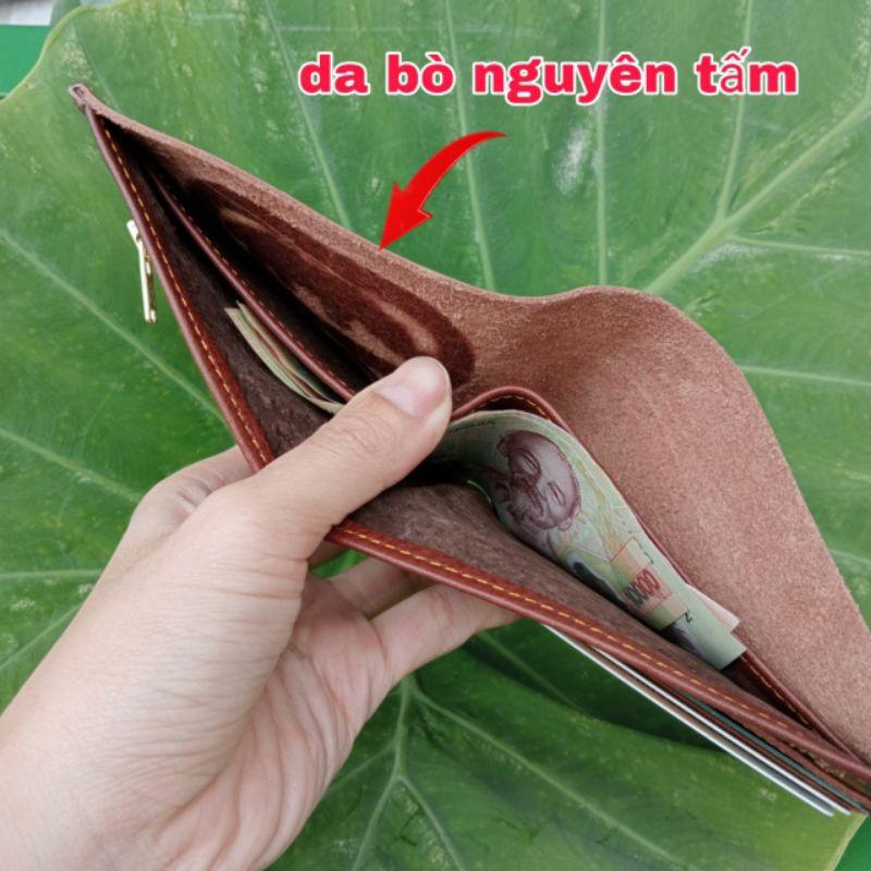 Bóp Nam Da Bò Sáp Nguyên Tấm Dây Khoá Kéo Bằng Đồng Loại Tốt, Cam Kết Da Bò Sáp Vip Nguyên Tấm