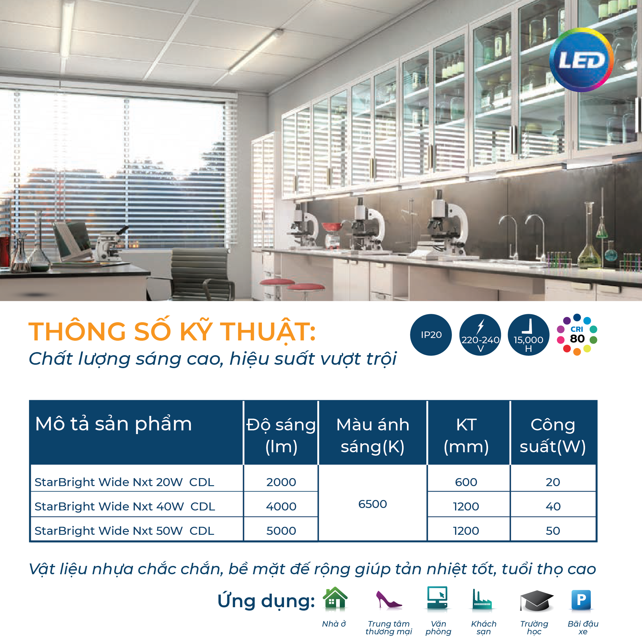 Đèn LED PHILIPS tuýp LED StarBright Wide-Công suất 20W/ 40W/ 50W, ánh sáng trắng