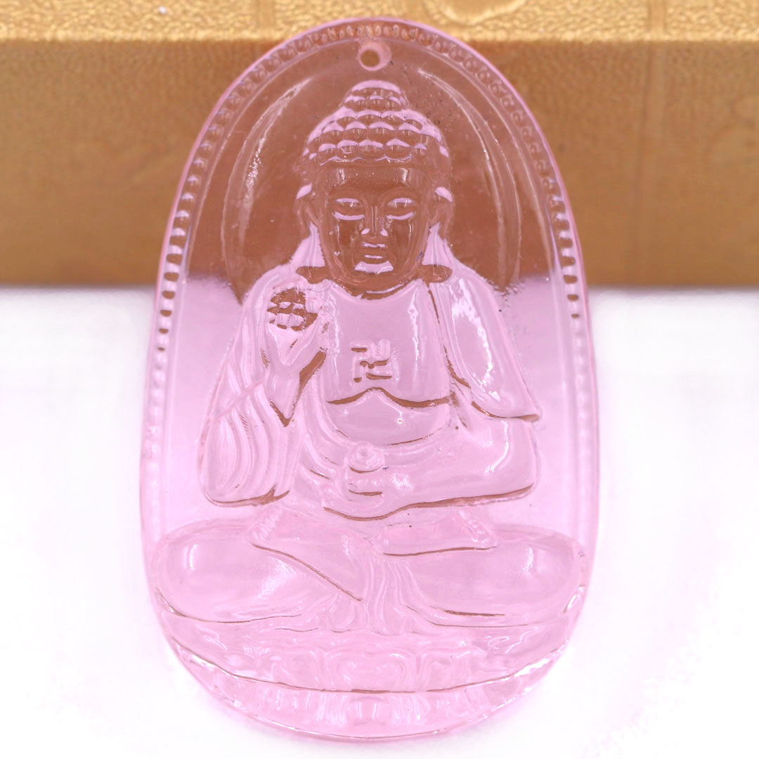 Mặt Phật Thích ca mậu ni pha lê hồng 1.9cm x 3cm (size nhỏ) kèm vòng cổ dây chuyền inox vàng + móc inox vàng, Mặt dây chuyền Phật tổ Như lai