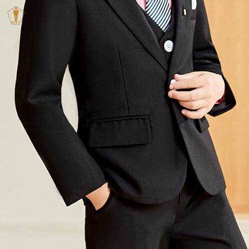 set Bộ vest TRAZ trẻ em bé trai con nít trắng đen 10-45kg(áo vest, quần, gile, nơ)(bé mập tròn tăng 2 size)
