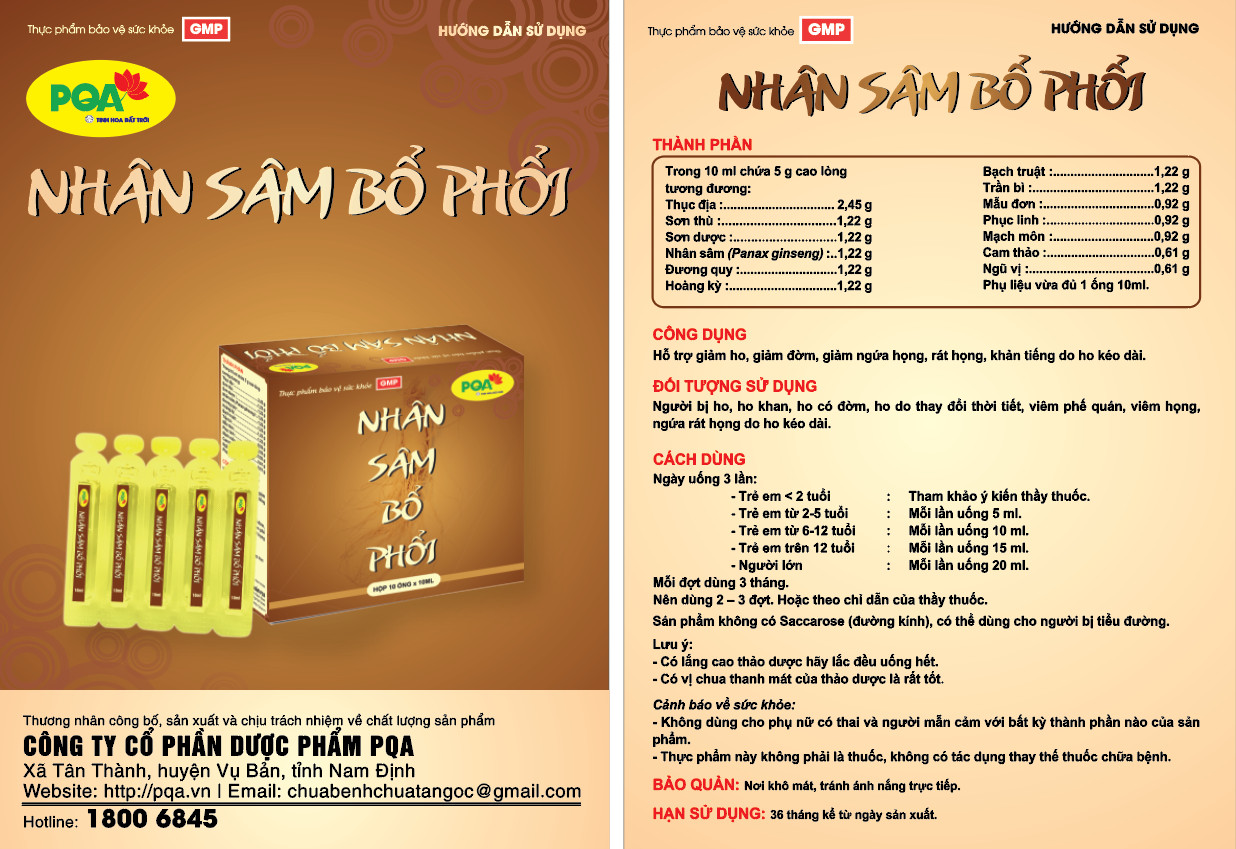 Cao Lỏng Nhân Sâm Bổ Phổi PQA Hỗ Trợ Thanh Họng, Giảm Ho, Long Đờm Và Thông Thoáng Đường Thở Hộp 10 Ống