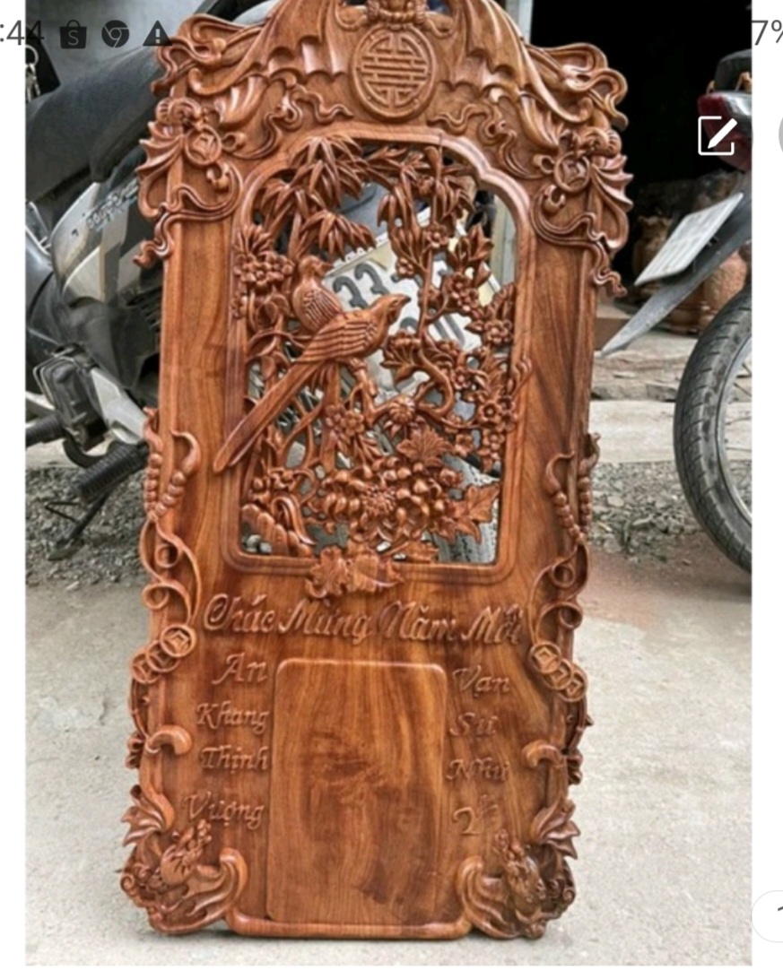 Đốc lịch treo tường trạm cặp chim uyên ương bằng gỗ hương đá kt 37×77×3cm