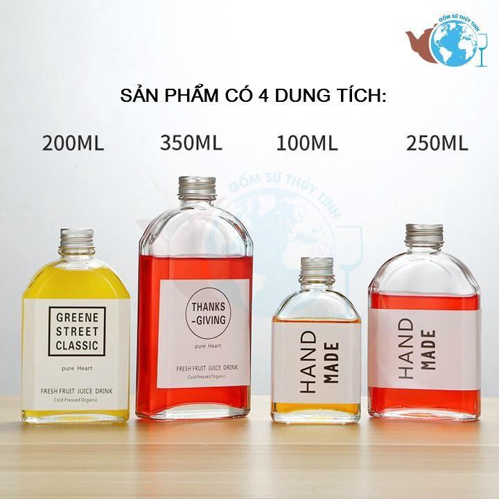Chai dẹp vuông vai bầu 100ML 200ml 250ML 350ML nắp nhôm