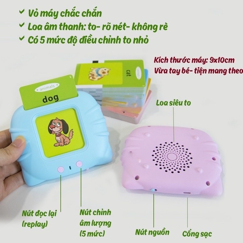 Máy đọc thẻ song ngữ Việt - Anh Flashcard 112 thẻ 224 từ vựng. Cổng sạc usb không sóng, đồ chơi thông minh cho trẻ em