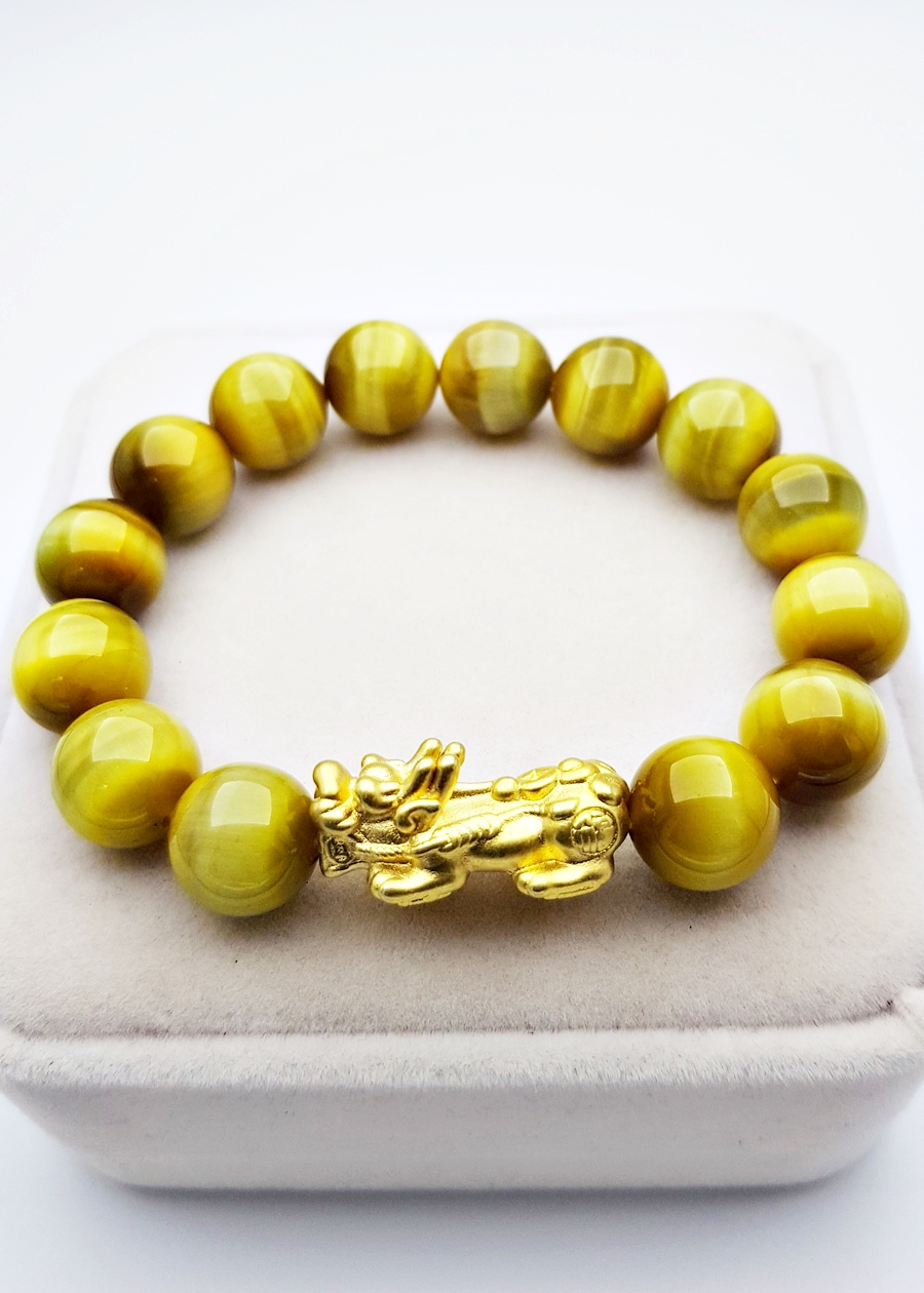 Vòng Tay Tỳ Hưu Đá Opal Mắt Hổ Vàng Tự Nhiên 12mm