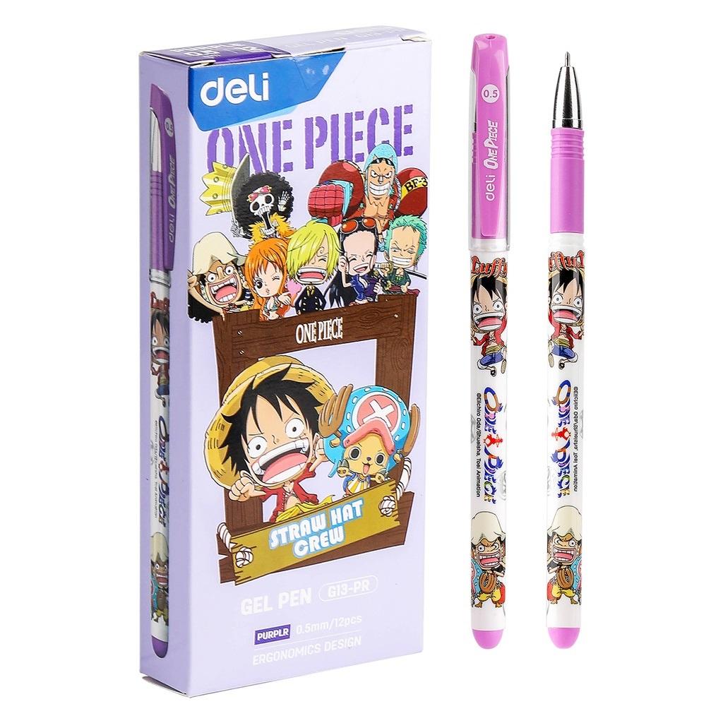 Bút gel Deli One Piece - Vua Hải Tặc G13-PR nét 0.5mm - Mực tím (Mua 12 cái tặng kèm tẩy chì Staedtler)