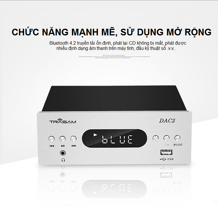 ROGTZ - Bộ Giải Mã Trasam DAC 2PRO Chip SA9926 Bluetooth 4.2 Kết nối đa dạng Coaxial Optical USB Hỗ trợ đọc USB Biến áp riêng biệt Chất âm ấm áp Bass chắc Amply mạnh mẽ Thiết kế sang trọng - Hàng Chính Hãng