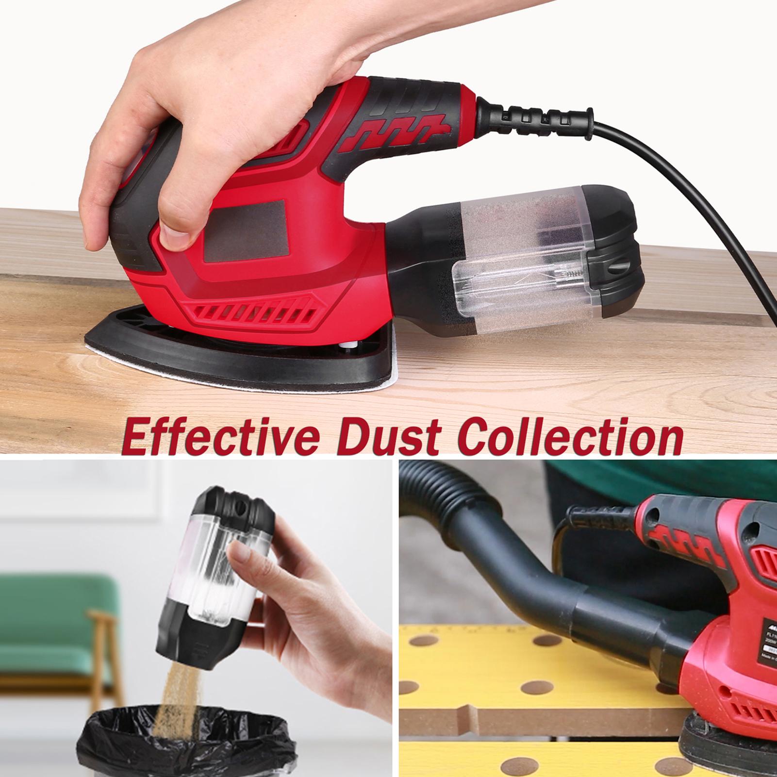 Detail Sander 1.6A 200W 14000 OPM Compact Sander Efficient Dust Collection System with 2pcs Polishing Pads & 20pcs Sandpapers for Tight Spaces Sanding/Polishing in Home Decoration & DIY