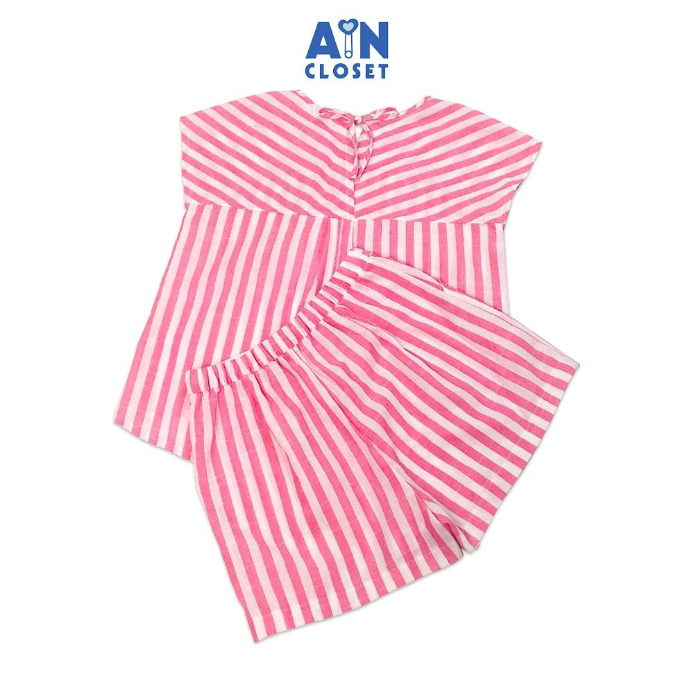 Bộ quần áo ngắn cho mẹ họa tiết Kẻ hồng trắng linen cotton - AICDMEE2ZVSH - AIN Closet