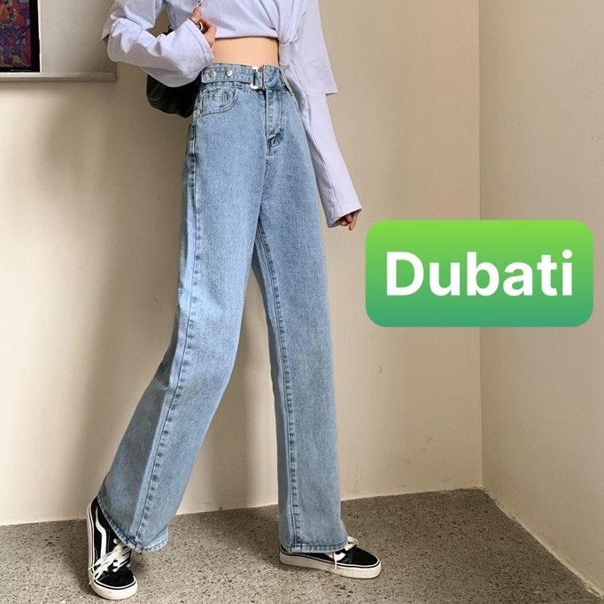 QUẦN BAGGY JEAN NỮ ỐNG RỘNG SUÔNG KHÓA DÂY NÚT BẤM MỚI LƯNG CAO NÂNG MÔNG -DB 129- DUBATI FASHION