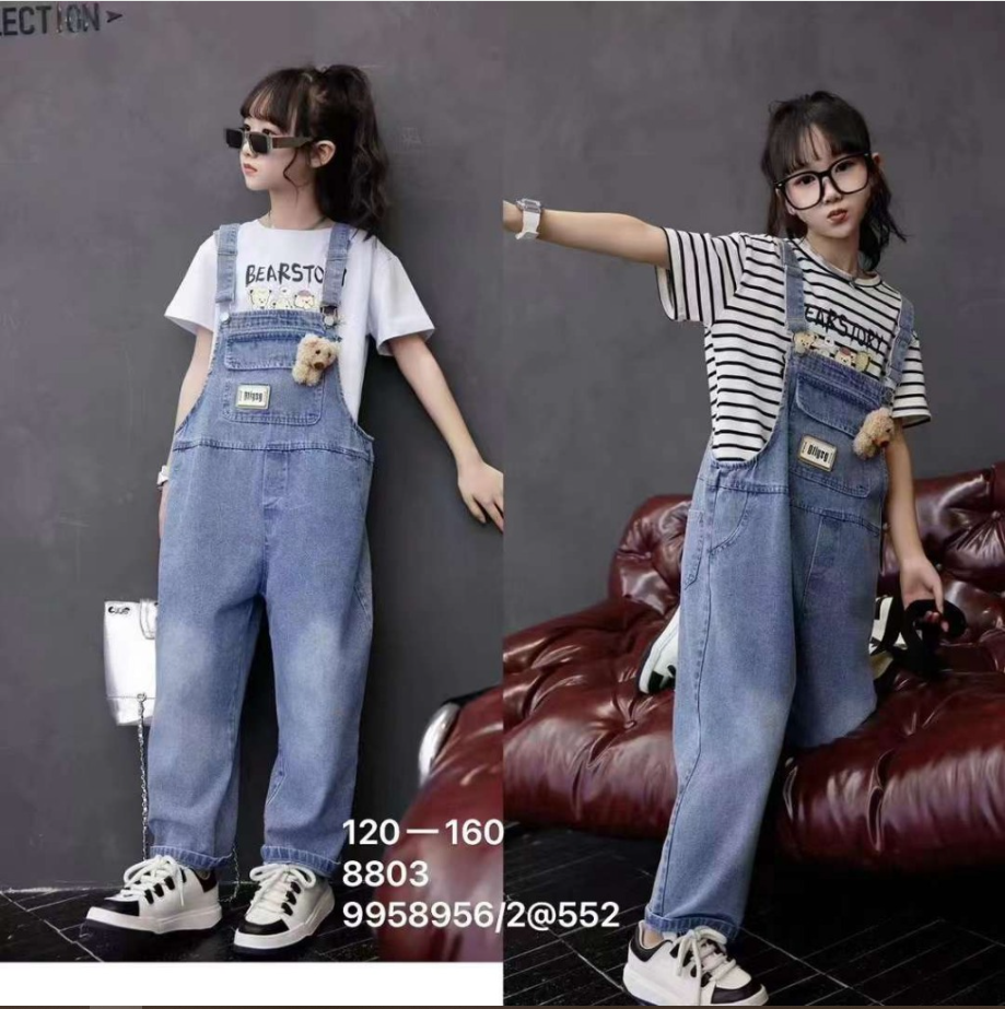 Bộ yếm jeans phong cách cho bé gái size 18-40kg hàng Quảng Châu cao cấp