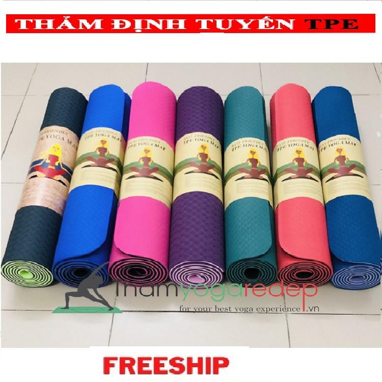 Thảm Tập Yoga Định Tuyến,Thảm Tập Gym Định Tuyến, Thảm yoga TPE Cao Cấp 2 Lớp 6mm Loại I Chống Trượt(Tặng Kèm Túi).