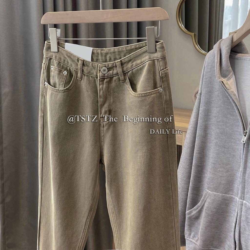 Quần Bò Màu Cà Phê Quần Ống Rộng Ống Đứng Kiểu Mỏng