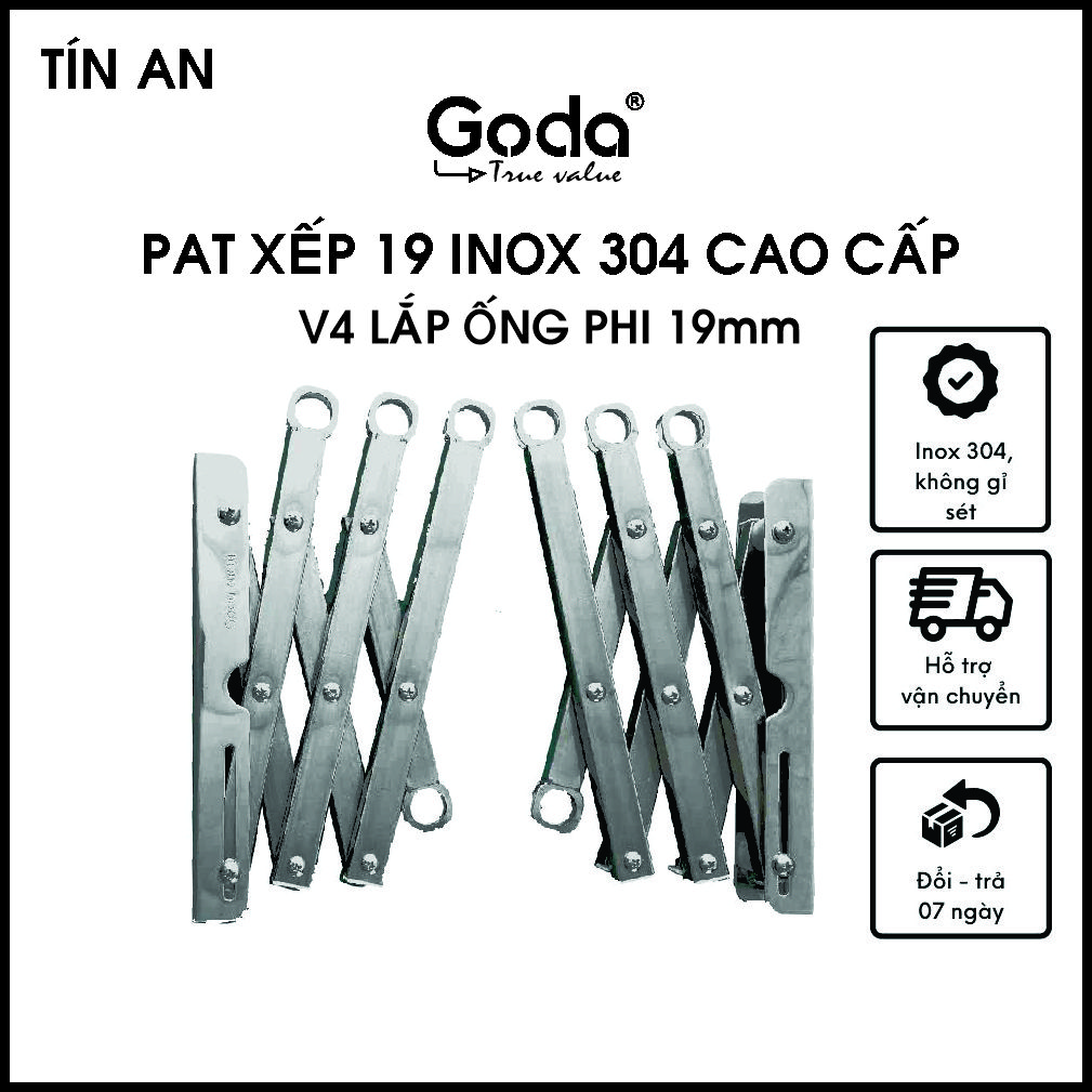 [CHÍNH HÃNG] Pat xếp gắn tường 19mm và 22mm inox 304 cao cấp loại mới (không bao gồm ống inox) - Bào hành 36 tháng