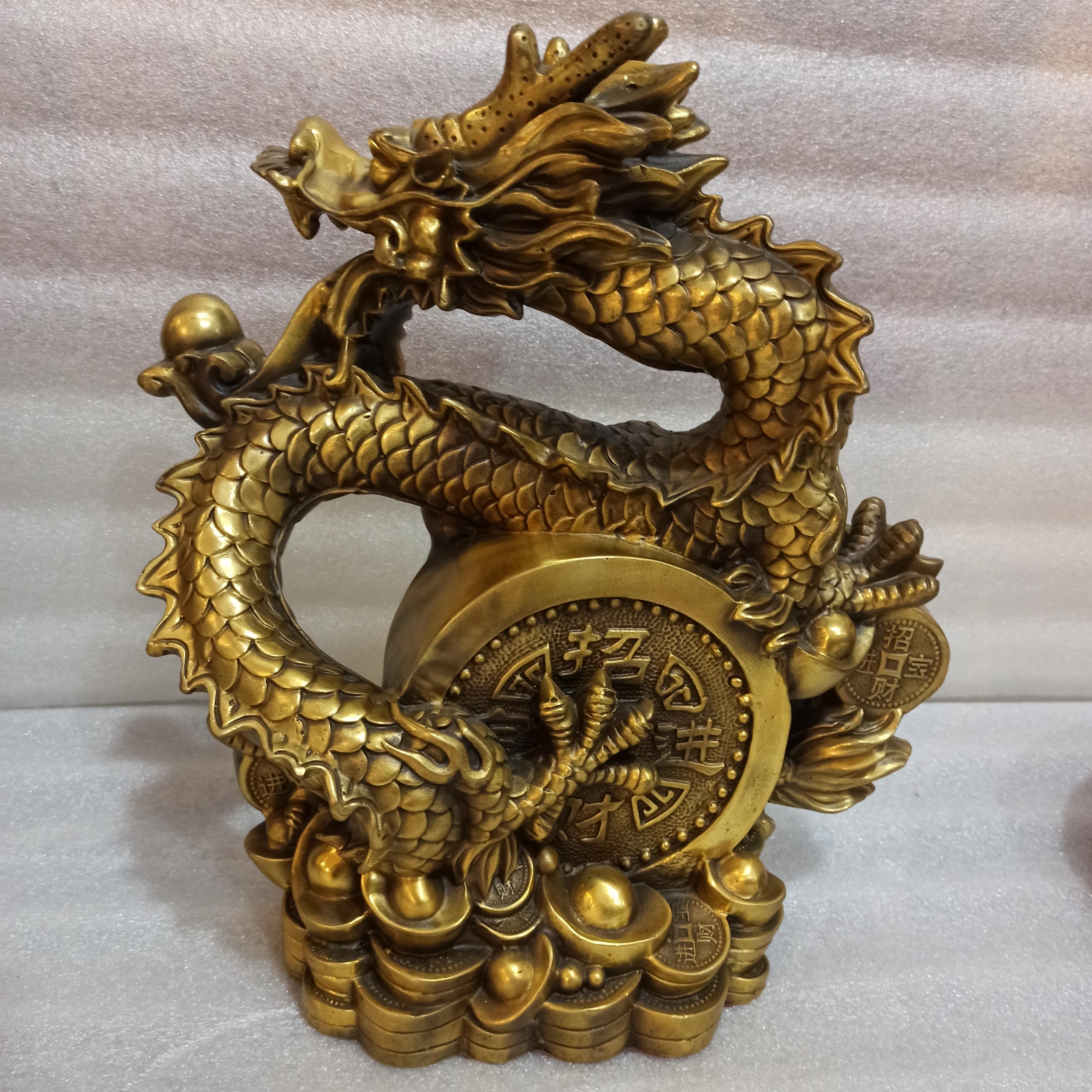 Tượng rồng cỡ đại bằng đồng vàng màu mộc, Tượng Rồng Cỡ Lớn Bằng Đồng, Kim Long Tài Lộc, Linh Vật Phong Thủy