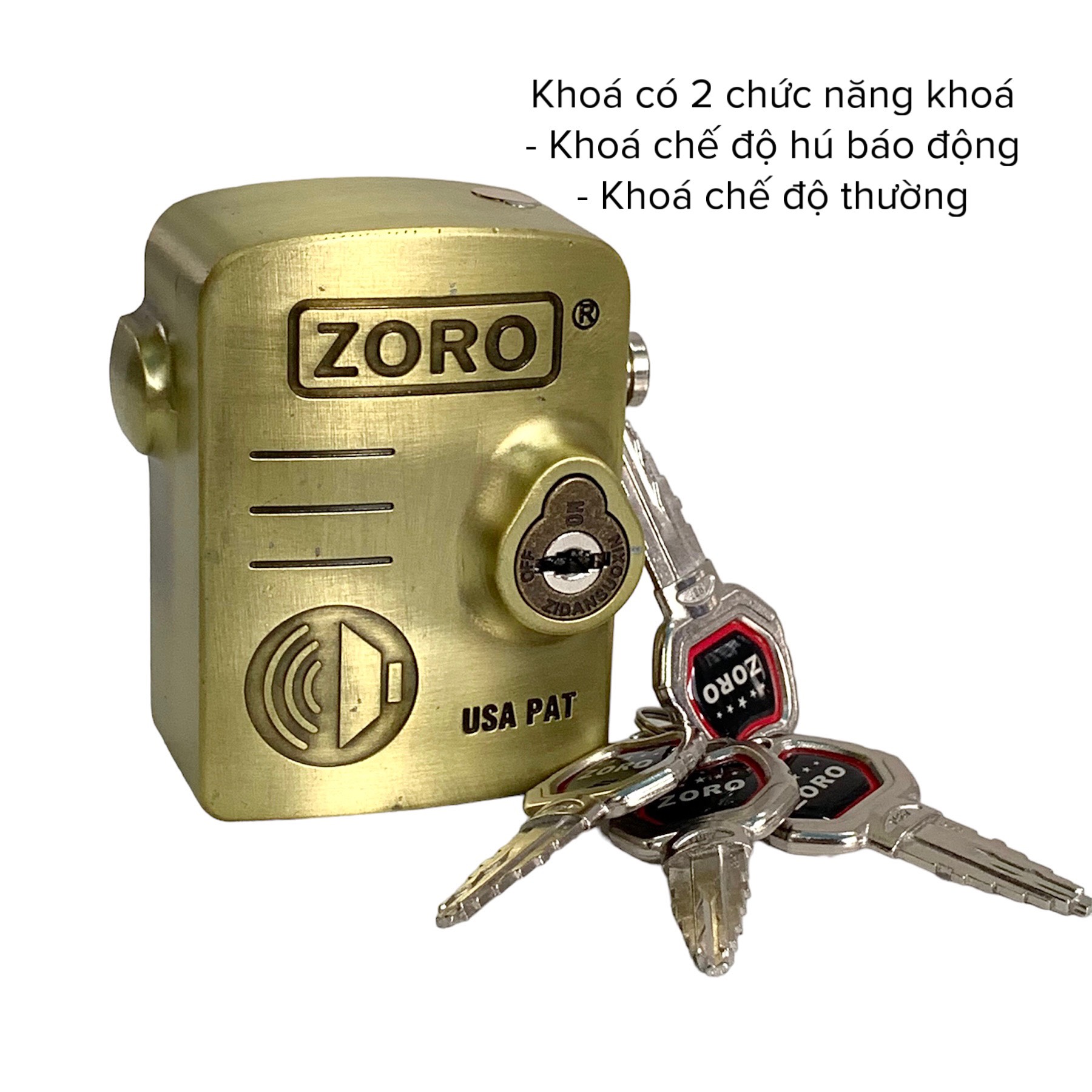 Ổ khóa chụp bát cửa báo động chống trộm ZORO thông minh - màu vàng đồng - khóa chụp chống cắt toàn diện, chống cắt khoen cửa - hàng chính hãng 