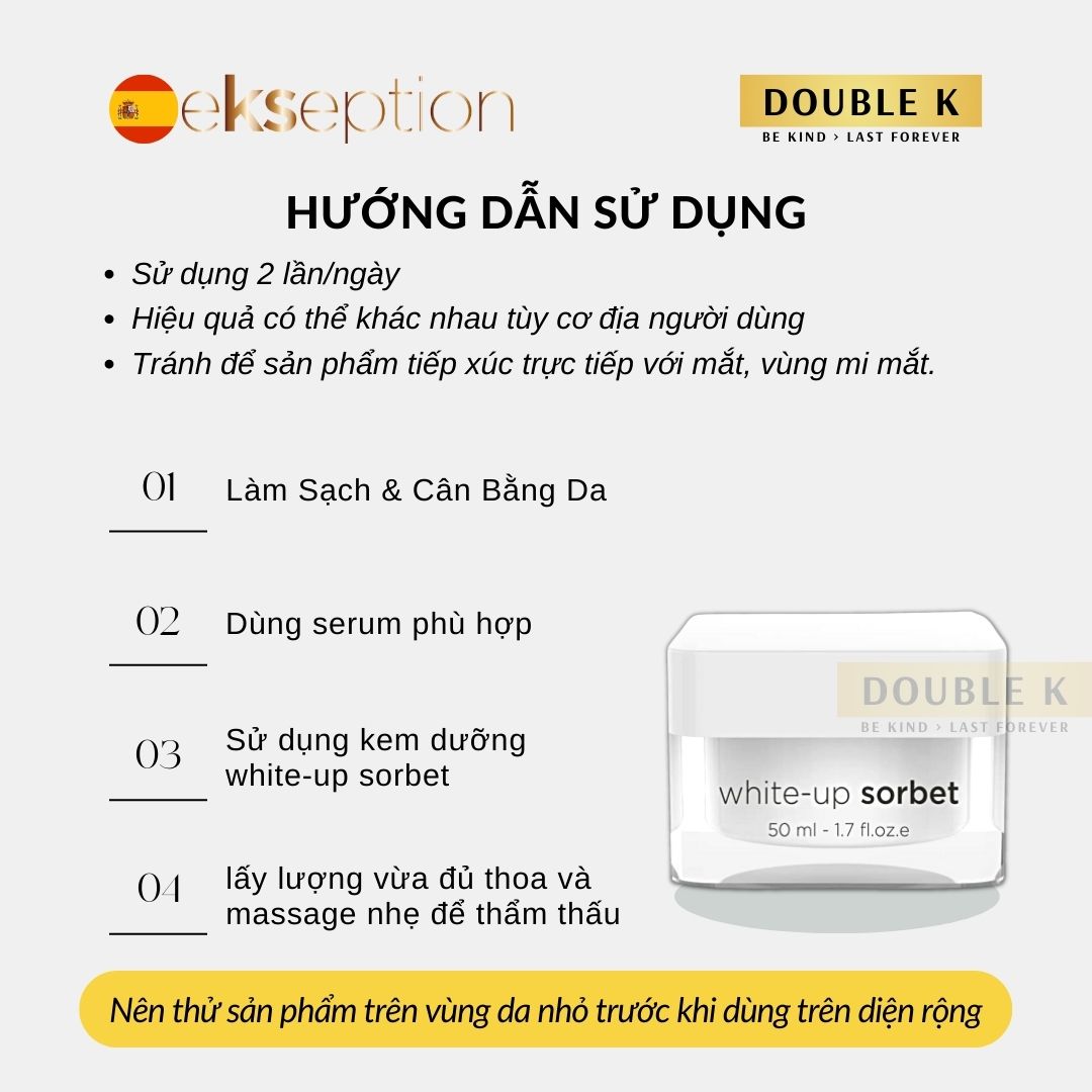 Ekseption White-Up Sorbet - Kem Dưỡng Trắng Sáng Da; Làm Mờ Thâm Sạm Nám - Double K