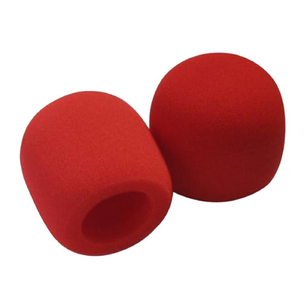 2pcs Handheld Microphone Windscreen Thick Foam Mic Cover Karaoke DJ, Red