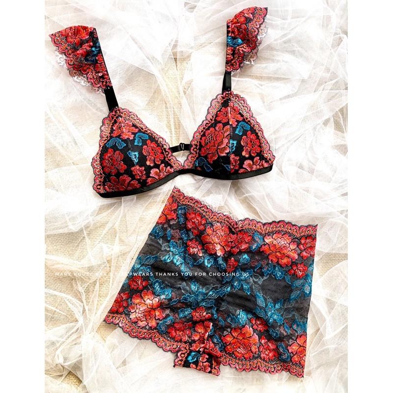Set Bralette Ren Mút Ngực Hoa Cam Cánh Tiên