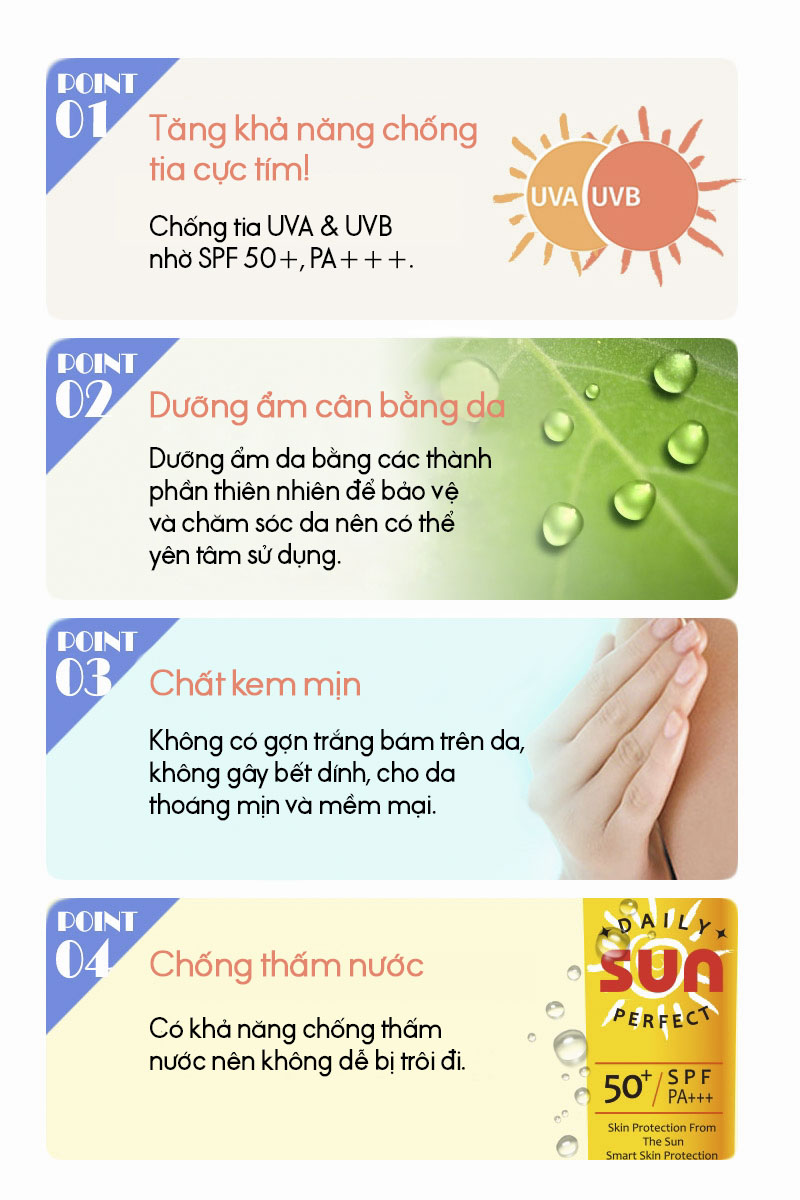 Kem Chống Nắng UVA+ UVB SPF50+PA+++ Natinda Daily Perfect Sun Cream